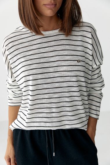 Легкий в'язаний джемпер у смужку - чорний цвет, ONE SIZE (є розміри) | Зображення 3