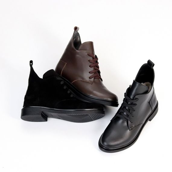 Дизайнерські шкіряні зимові низькі черевики асиметричний дизайн колір Шоколад | Зображення 9