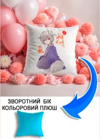 Подушка плюшева Мерч Крафт Дизайн з принтом аніме томое блакитний плюш квадратна 33х33 см