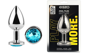 Анальна пробка із кристалом EGZO - Silver Round Plug Aqua size M Sex Aura