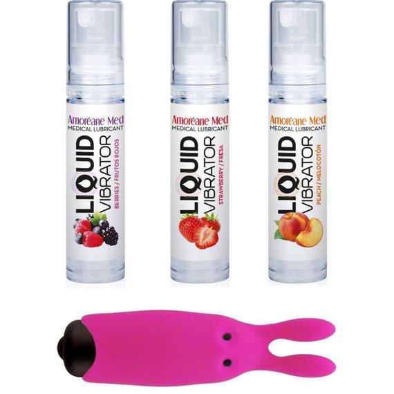 Набір з 3-х смаків стимулювального лубриканта Amoreane Med (3х10мл) та віброкулі Adrien Lastic Pink sexstyle