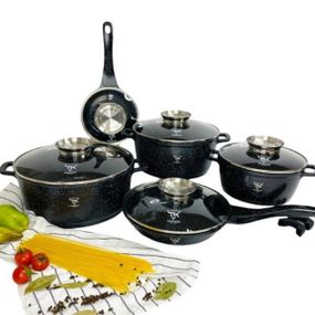 Набор кастрюль и скорода с крышками с антипригарным покрытием 10 предметов Тор Kitchen ТК00020 Черный