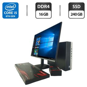 Комплект ПК: комп'ютер HP ProDesk 600 G5 SFF / Intel Core i5-8400 (6 ядер по 2.8 - 4.0 GHz) / 16 GB DDR4 / 240 GB SSD / Intel UHD Graphics 630 + Новий монітор AOC 24B31H/24" (1920x1080) IPS / Кабелі б/в + Подарунок Дротова клавіатура + мишка