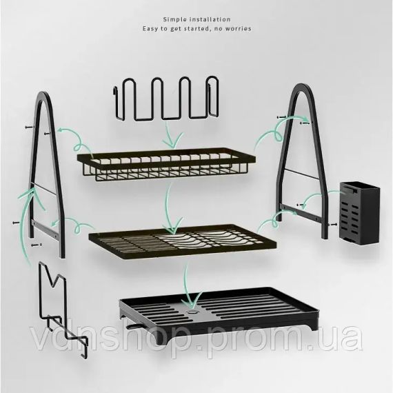 Двоярусна настільна сушарка для посуду, чорна, 50x30x38 см MZY-1032A | Зображення 4