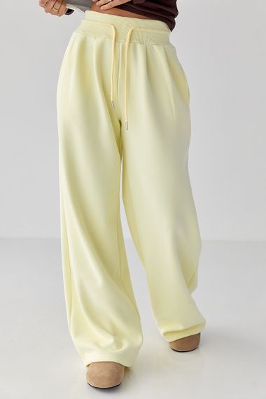 Теплі однотонні спортивні штани зі складками - лимонний цвет, XL (є розміри)