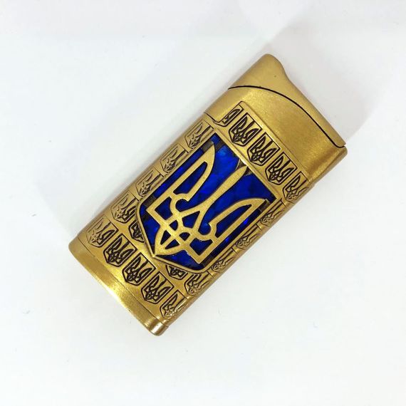 Турбо зажигалка Герб Украины на СИНЕМ фоне, зажигалка подарочная сувенирная 319 | Зображення 1