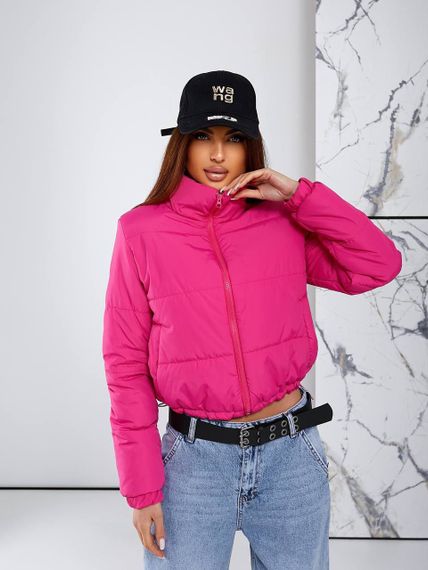 Женская короткая легкая весення куртка на молнии без капюшона  CU377 цвет розовый, размер 42/44