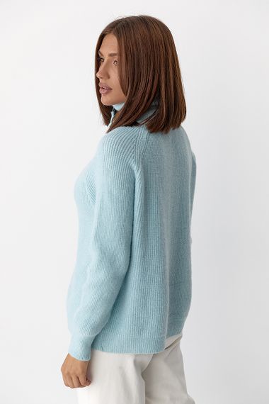 В'язаний кардиган із коміром на блискавці - блакитний цвет, ONE SIZE (є розміри) | Зображення 1