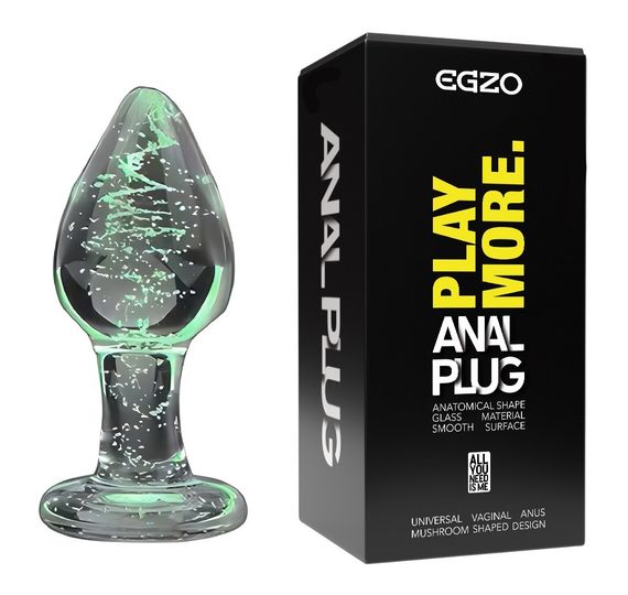 Светящийся анальный плаг из стекла EGZO EAP-P ( длина 8 см, диаметр 3.2 см ) sexstyle