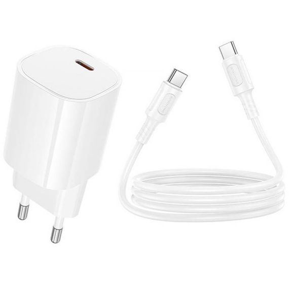 МЗП Borofone BA103A Pudding PD20W (1USB-C) + кабель Type-C to Type-C White | Зображення 4