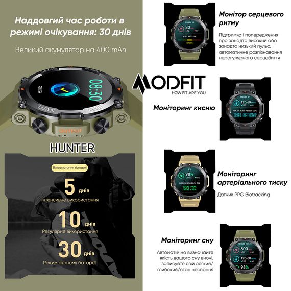 Розумний годинник Modfit Hunter All Black 36 мм. | Зображення 4