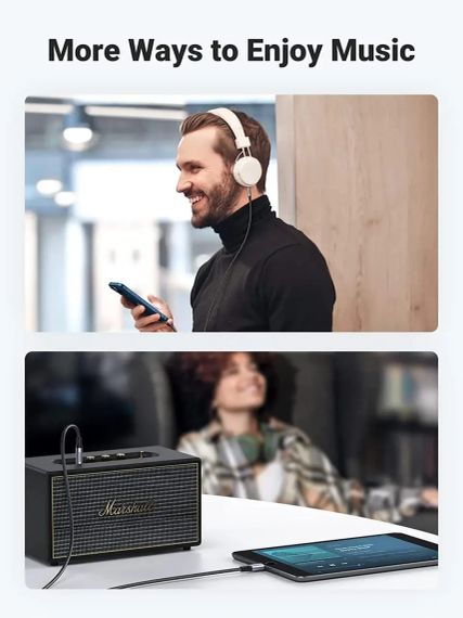 Ugreen Lightning to 3.5 mm кабель для навушників 1 м, сертифікація MFi, нейлонова оплетка | Зображення 3