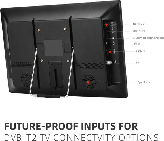 Портативний телевізор 14” SOYAR з акумулятором, тюнером DVB-T2, USB, HDMI, пультом, міні-телевізор для кухні, подорожей, авто | Зображення 2