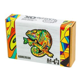 Фигурный деревянный пазл A4 Хамелеон PuzA4-01746, 69 деталей