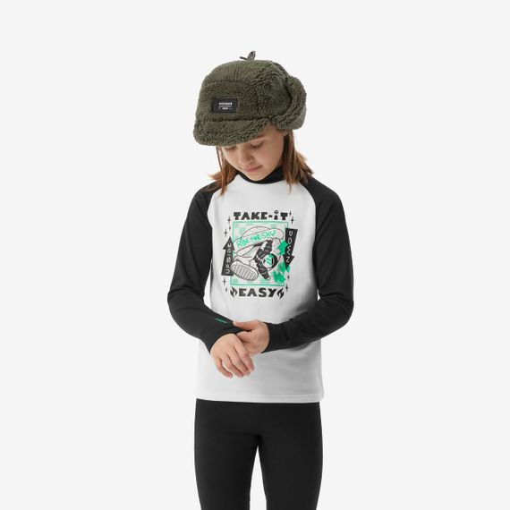 Термофутболка дитяча BL 500 для лижного спорту чорна/біла з принтом - 6 р 115-124 см