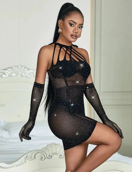 Черные длинные перчатки Star Night со стразами (без коробки) sexstyle | Зображення 5