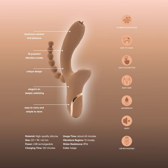 Вибратор-кролик с анальной стимуляцией Sweet Em, коричневый, 22.1 х 7.8 х 4.2 см sexstyle | Зображення 8