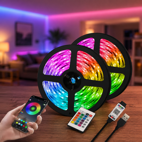 Гибкая светодиодная лента RGB USB 15м / Лента на USB на монитор, мебель + пульт /  LED лента от павербанка