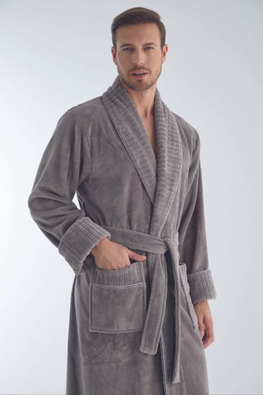 Мужской велюровый халат Nusa 1330 серый 3XL | Зображення 3