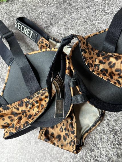 Комплект Вікторія Сікрет зі стразами та Пуш-Ап, подарунковий комплект Victoria's Secret.Бразиліана 75С, Леопардовий | Зображення 2