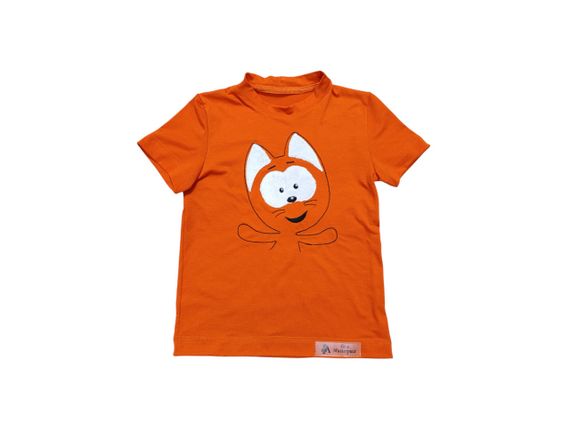 Комплект дитячий трикотажний чорні  шорти та помаранчева футболка з вишивкою кошеня КОТЕ 98 | Зображення 4