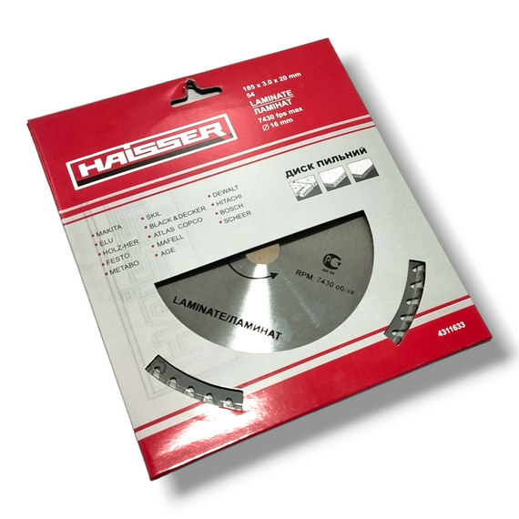 Диск відрізний по ламінату 185х20 54 зуб. HAISSER
