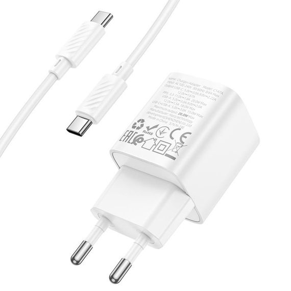 СЗУ Hoco C147A PD20W+QC3.0 (1USB-A/1C) + кабель Type-C to Type-C White | Зображення 6