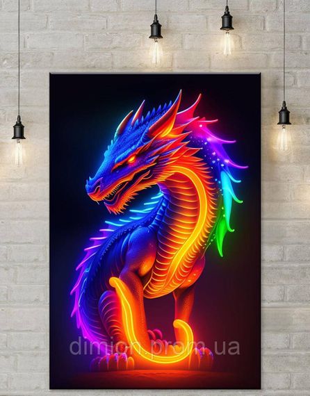 Картина на полотні "Neon dragon" 40х60 см + Подарунок покриття лаком на полотні | Зображення 1