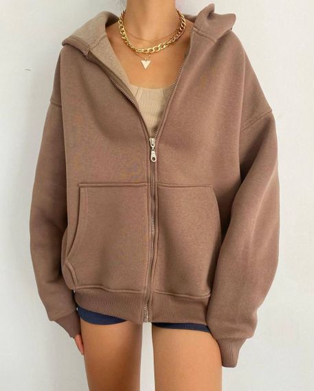 Жіноче зип-худі оверсайз на блискавці тепле на флісі з капюшоном розмір 48/52 колір моко GF052 | Зображення 2