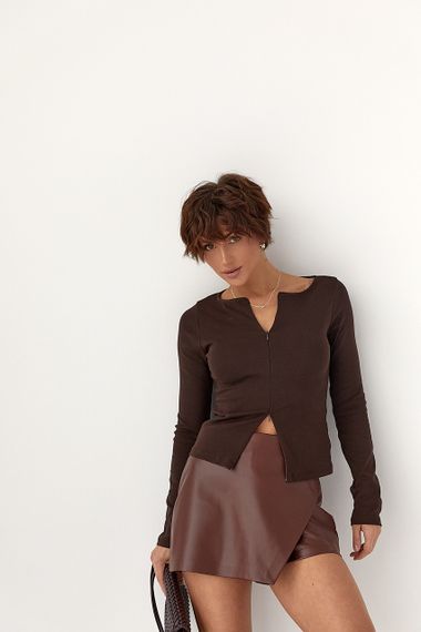 Приталений лонг на блискавці - коричневий цвет, M (є розміри) | Зображення 4