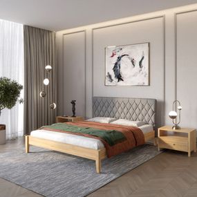 Односпальне дерев&#039;яне ліжко Mebigrand Венеція ДК Горіх світлий/Аляска 93 (Сірий) 70х190 см (MBG-5503)