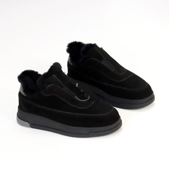 Стильные низкие черные зимние ботинки натуральная замша | Зображення 2