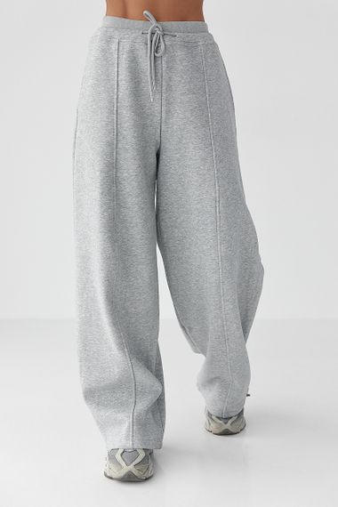 Спортивні штани палаццо з накладною кишенею - сірий цвет, L (є розміри)