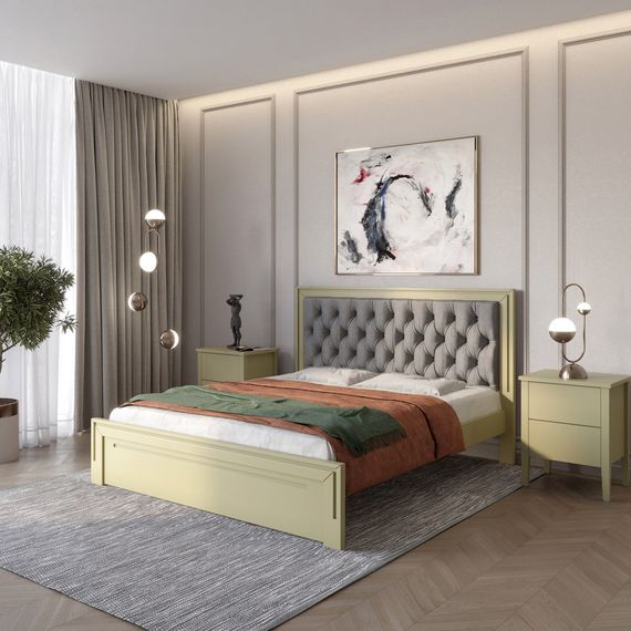 Двоспальне дерев&#039;яне ліжко Mebigrand Торонто Т3 Оливковий (RAL1020)/Аляска 93 (сірий) 160х190 см (MBG-8265)