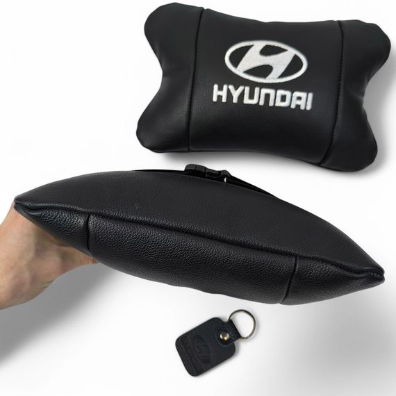 Набор подушек для авто Hyundai 2шт, натуральная кожа, черный цвет, комфортные подголовники в автомобиль | Зображення 7