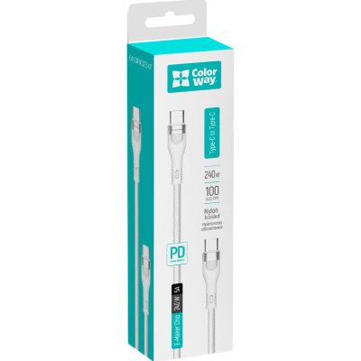 Дата кабель USB-C to USB-C 1.0m (PD Fast Charging 240W) 5А white ColorWay (CW-CBPDCC065-WT) | Зображення 8