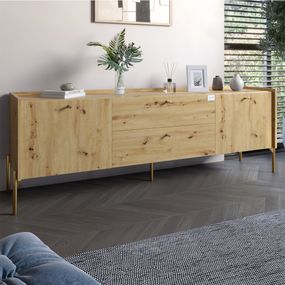 Тумба під телевізор з шухлядами LION Wood з золотими ніжками 180х50х40 см Дуб Артизан (LION-043113)