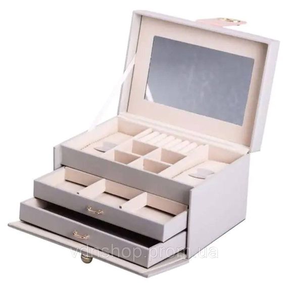 Шкатулка для украшений из эко кожи 3 яруса с зеркалом органайзер для ювелирных изделий HP-5-17G | Зображення 1