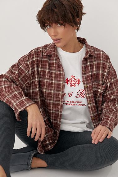 Картата сорочка з накладною кишенею - темно-червоний цвет, ONE SIZE (є розміри) | Зображення 4