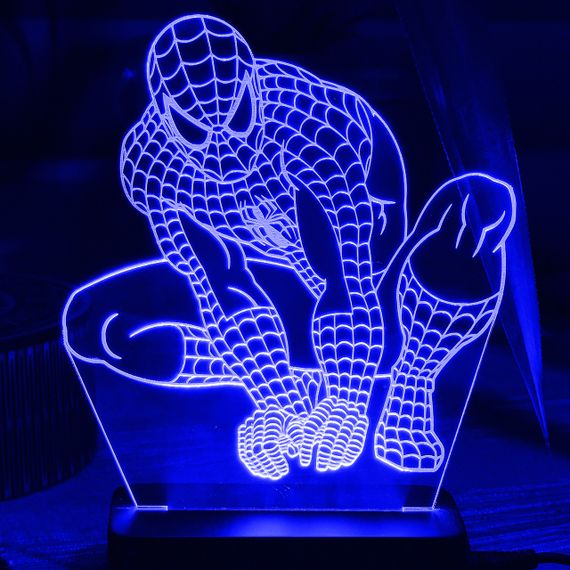 Акриловый светильник-ночник Человек-Паук (Spider-Man) синий tty-n000148