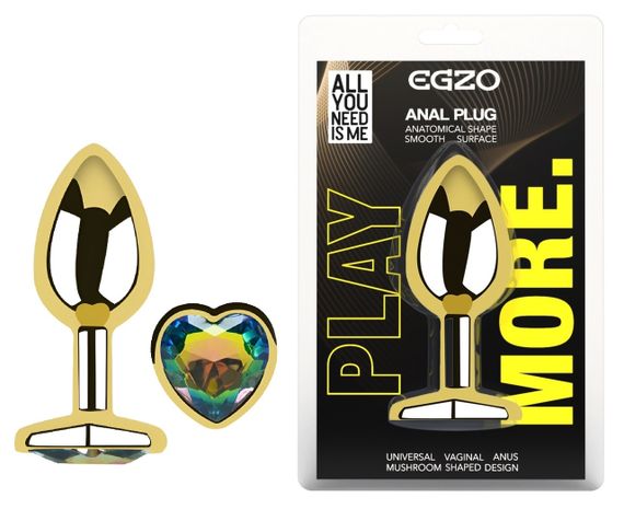 Анальна пробка з кристалом EGZO - Gold Heart Plug Rainbow size S Sex Aura