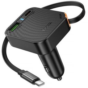 АЗП Hoco NZ18 Guardian PD65W with retractable cable (1USB-A/2C) Black