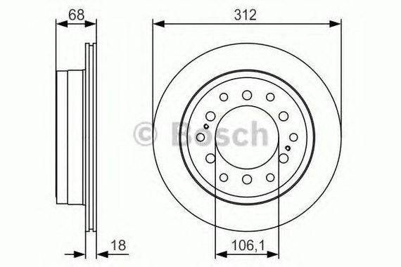 Диск гальмівний BOSCH 0986479S36 на TOYOTA FJ CRUISER (GSJ1_)