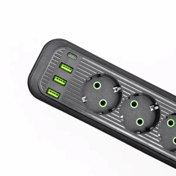 Мережевий фільтр-подовжувач 3 розетки 3хUSB-A 1xUSB-C 5м чорний HP-5-36 | Зображення 2
