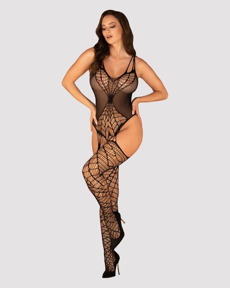 Ажурний бодістокінг під павутину Obsessive Bodystocking G325 black , чорний, комбінезон, імітац, S/M/L | Зображення 2