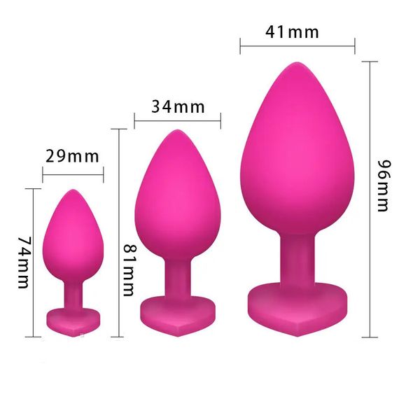Комплект силіконових анальних пробок рожевого кольору із кристалом S M L We Love | Зображення 3