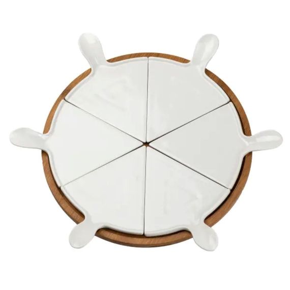 Тарілка для піци 28 см порцелянова обертається, бамбукова основа HP1248