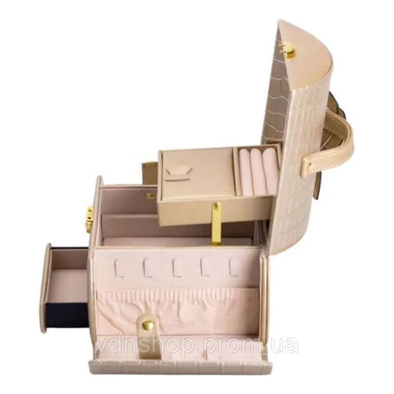 Шкатулка для украшений из эко кожи 3 яруса с замком органайзер для ювелирных изделий HP-5-21GOLD | Зображення 2
