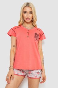 Пижама женская с принтом  -уценка, цвет коралловый, 243R0004-P8-U-3
