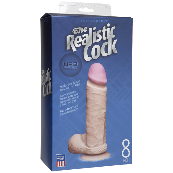 Фалоімітатор Doc Johnson The Realistic Cock 8 inch White - ULTRASKYN, Vack-U-Lock, діаметр 5,1 см | Зображення 1